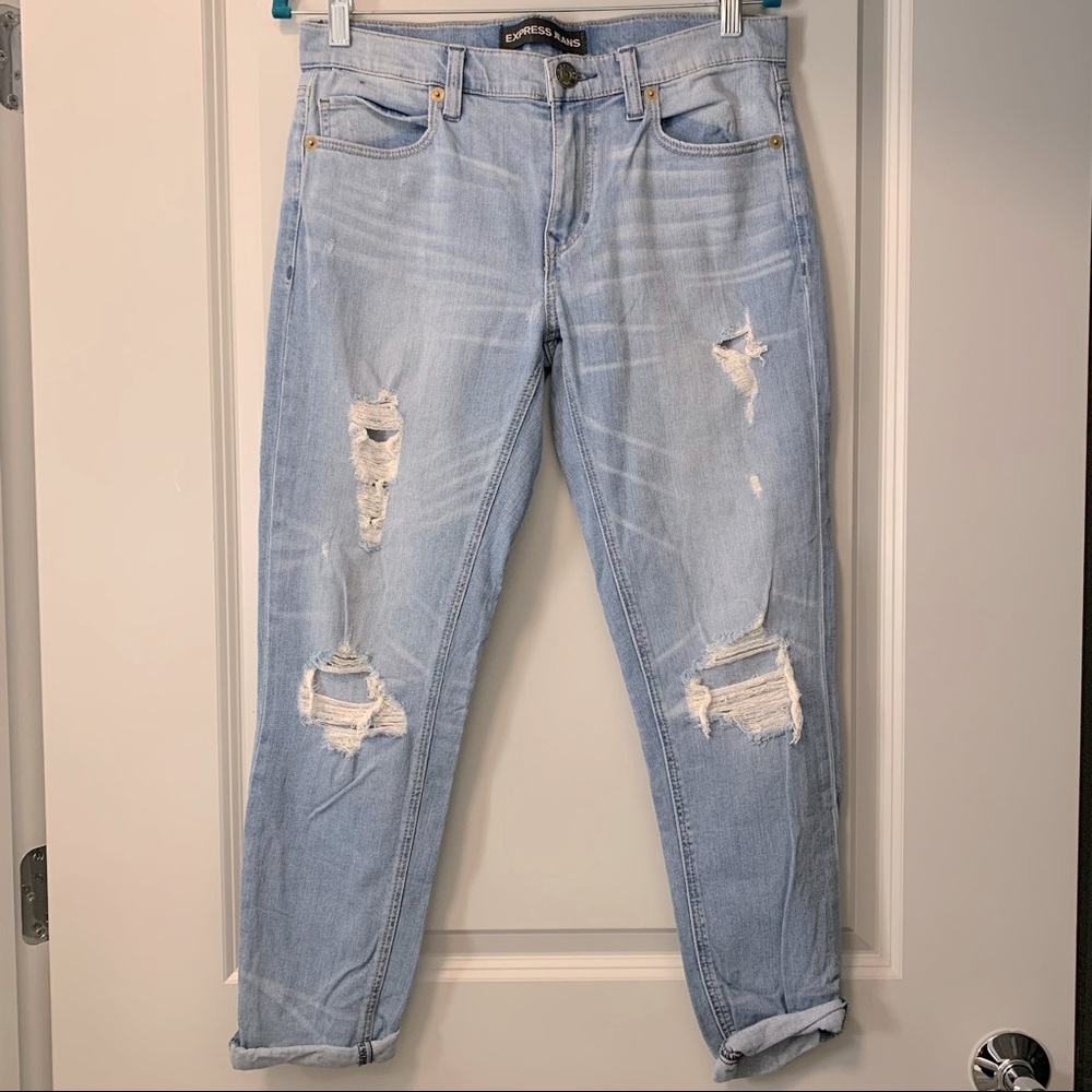 Express Medium Wash Ripped Girlfriend Jean | Size 4